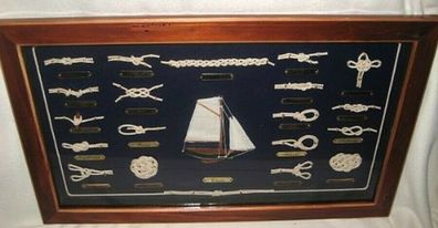 Knotentafel unter Glas mit Segelschiff 51 cm- englisch- II. Wahl
