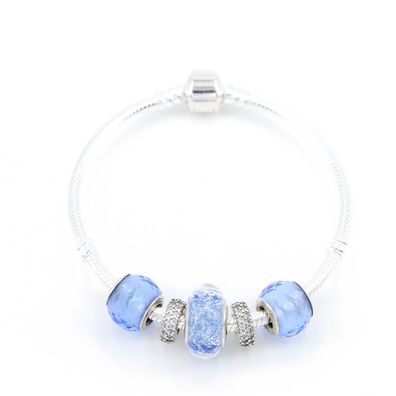 Armband mit Charms "Blauer Wasserfall", 925er Silber, 16-21cm, passt zu Pandora