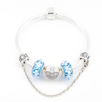 Armband mit Charms "Blumenstrauß Muttertag", 925er Silber, 16-21cm, passt zu Pandora