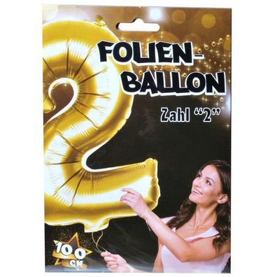 1 Riesen-Folien-Ballon XXL Zahl 2 - Zwei-, gold Kunststoff, 1 m
