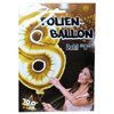 1 Stück Riesen-Folien-Ballon Zahl 8, Acht, gold 1m groß