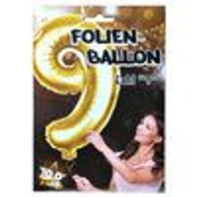 1 Stück Riesen-Folien-Ballon - 9 - Zahl neun- gold 1m groß