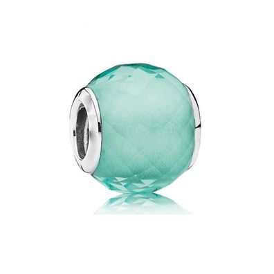 Kleiner Türkiser Facettenglas Glas Charm 925 Silber passt zu Pandora