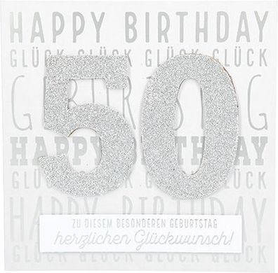 Glamour Glitzer Grußkarte m. Umschlag zum 50. Geburtstag 006