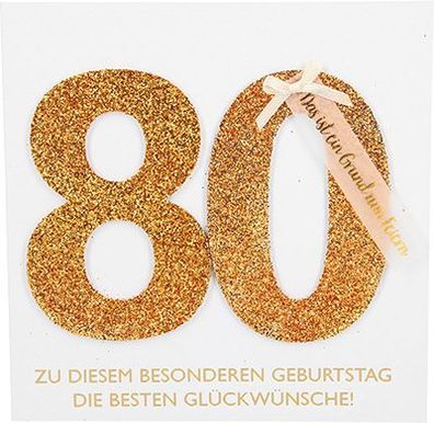 Glamour Glitzer Grußkarte m. Umschlag zum 80. Geburtstag 010