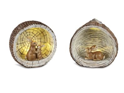 1 von 2 dekorativer Osterhase Figur Hase mit LED Licht im Ei