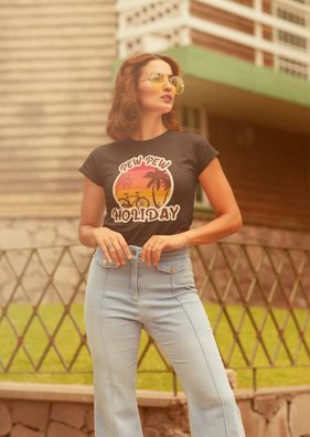 PEW PEW Madafakas Holiday - Urlaub Sommer Retro Rundhals Bio T-Shirt Damen