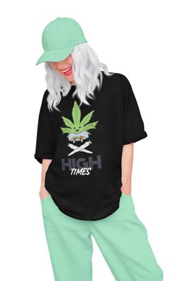 Damen T-Shirt Oversize High Time Kiffet Mode Hip Hop Shirt marihuana Pflanze Bio