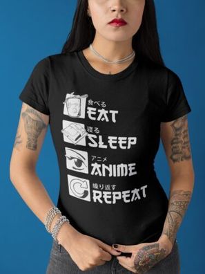 EAT SLEEP ANIME REPEAT cooles Manga geschenk lustig Damen Bio Baumwolle T-Shirt