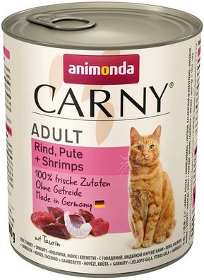 animonda ¦CARNY Adult - Rind, Pute + Shrimps - 6 x 800 g ¦ nasses Katzenfutter ...