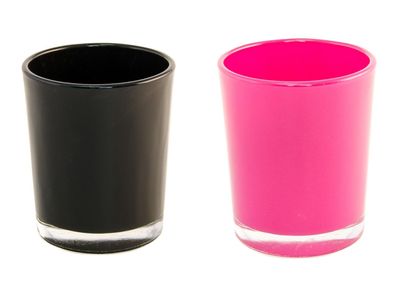 Teelichtglas Teelichthalter pink schwarz kleines Glas Deko Geburtstag Halloween