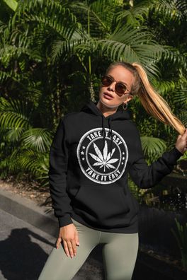 Damen Hoodie Kapuzenpullover Take It Easy Kiffer Weed Cannabis Blatt Zeichen
