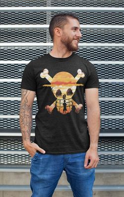 One Piece Totenkopf Piraten Bande Flagge Ruffy Ruffy Anime Herren T-Shirt