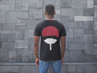 Uchiha Clanabzeichen - Naruto Herren Bio T-Shirt Rücken und Front Logo