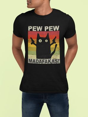 PEW PEW Madafakas - Funny Retro Herren Bio Baumwolle T-Shirt