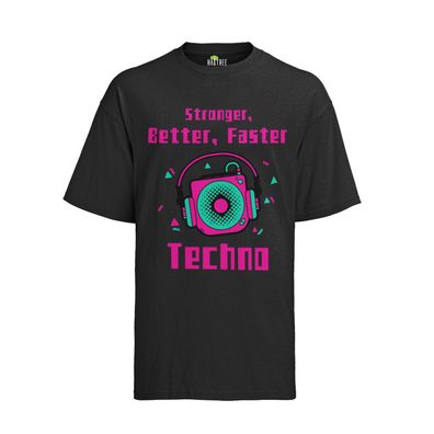 Stronger Better faster Techno Musik Party Sommer Disco Top Bio Herren T-Shirt