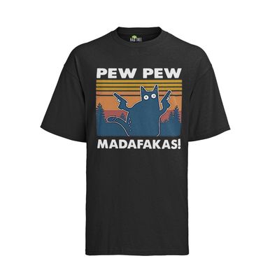 Retro PEW PEW Madafakas - Funny Cat Oldschool Lustig Katzen Herren Bio T-Shirt
