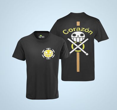 One Piece Trafalgar Law Piraten Bande Flagge Zeichen Cospaly Bio Herren T-Shirt