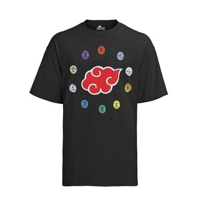 Naruto Akatsuki Logo Rote Wolken und Ring Zeichen Symbole Anime T-Shirt Herren