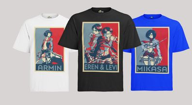 Retro Attack on Titan Mikasa Armin Eren Levi AOT Anime Herren Bio T-Shirt Herren