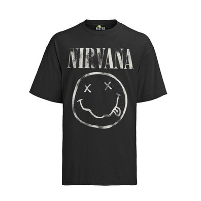 Retro Nirvana Smiley Grau Bands Musik Rock Grunge Kurt Herren Bio T-Shirt