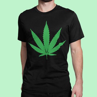 Bio Herren T-Shirt Marihuana Blatt Cannabis Blüte Kiffer Shirt Weed Gras Smoke