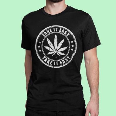 Bio Herren T-Shirt Marihuana Blatt Cannabis Blüte Kiffer Shirt Take it easy Man