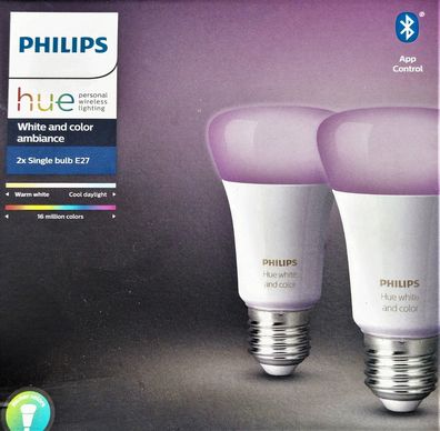 Philips Hue White & Color Ambiance E27 LED Lampe Doppelpack, dimmbar