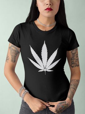 Bio Damen T-Shirt Marihuana Blatt Cannabis Blüte Kiffer Shirt Weed Gras Drogen