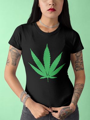 Bio Damen T-Shirt Marihuana Blatt Grün Cannabis Blüte Kiffer Shirt Weed Gras