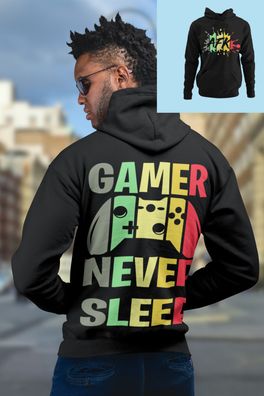 Herren Gamer Never Sleep Hoodie Jamaika AFK Kapuenjacke Geek Nerd Pullover Merch