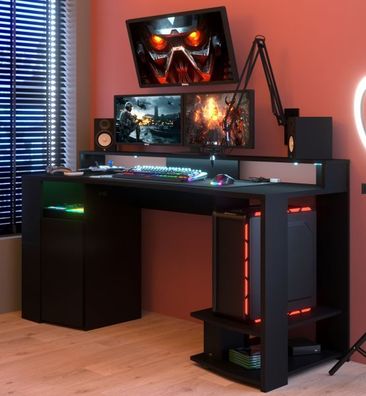 Gamer Tisch Computertisch schwarz 150 cm Parisot Gaming Schreibtisch mit Beleuchtung