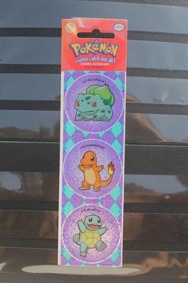 Pokemon Sticker, Aufkleber, Starter, 1999, 3er Streifen