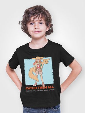 Pokemon Girl Fox Pikachu Pika Bio Kinder T-Shirt Jungen Comic Shirt Kids Anime
