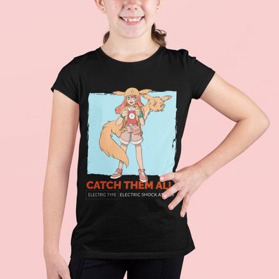 Bio Baumwolle T-Shirt Mädchen Feuer Pokemon Pikachu Anime Comic Merch Pika