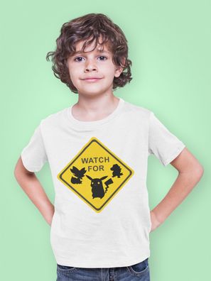 Pokemon warning Pikachu Pika Pokeball Bio Kinder T-Shirt Comic Shirt Kids Anime