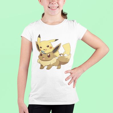 Bio Mädchen T-Shirt Pokemon Evolie Pikachu Pika Eevee Comic Shirt Anime Kids