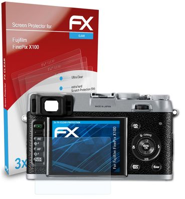 atFoliX 3x Schutzfolie kompatibel mit Fujifilm FinePix X100 Displayschutzfolie klar