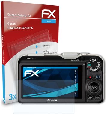 atFoliX 3x Schutzfolie kompatibel mit Canon PowerShot SX230 HS Displayschutzfolie