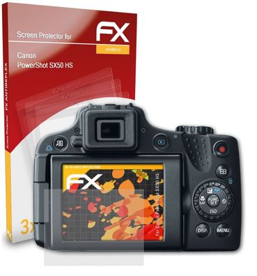 atFoliX 3x Schutzfolie kompatibel mit Canon PowerShot SX50 HS Panzerfolie
