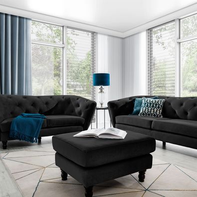 Polsterhocker Hocker Sitzhocker Charlotte in Stoff Matt Velvet Schwarz