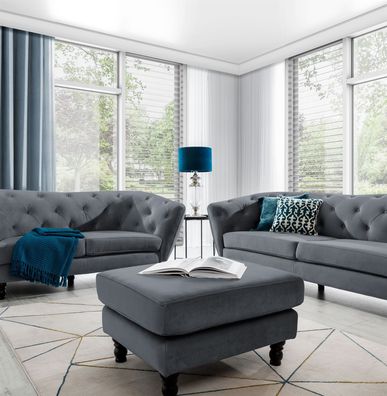 Polsterhocker Hocker Sitzhocker Charlotte in Stoff Matt Velvet Anthrazit