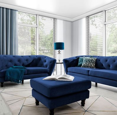 Polsterhocker Hocker Sitzhocker Charlotte in Stoff Matt Velvet Dunkelblau