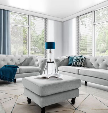 Polsterhocker Hocker Sitzhocker Charlotte in Stoff Matt Velvet Hellgrau