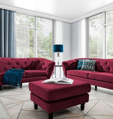 Polsterhocker Hocker Sitzhocker Charlotte in Stoff Matt Velvet Bordeaux