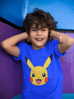 Bio Baumwolle Kinder T-Shirt Pikachu Gesicht Pika Pokemon Kids Shirt Anime Comic