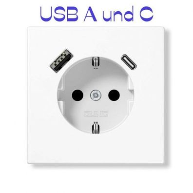 Jung SCHUKO Steckdose mit USB-Ladegerät A C, alpinweiß, LS1520-15CAWW