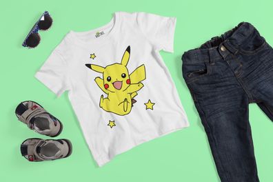 Jungen Bio Baumwolle Kinder T-Shirt Sterne Pokemon Pikachu Pokeball Pika Comic