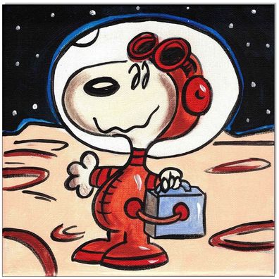 Klausewitz: Original Acryl auf Leinwand: Peanuts- Snoopy Moon I/ 20x20 cm