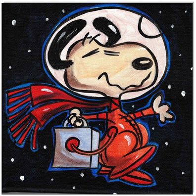 Klausewitz: Original Acryl auf Leinwand: Peanuts- Snoopy Moon II/ 20x20 cm